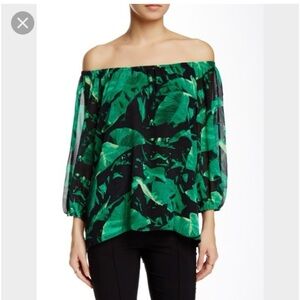Vince Camuto Palm Leaf Flowy Blouse Petite Extra Small